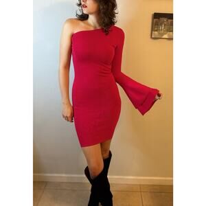 RACHEL ROY One Shoulder Sheath/Body-con Slimming Pencil Silhouette Cherry Red